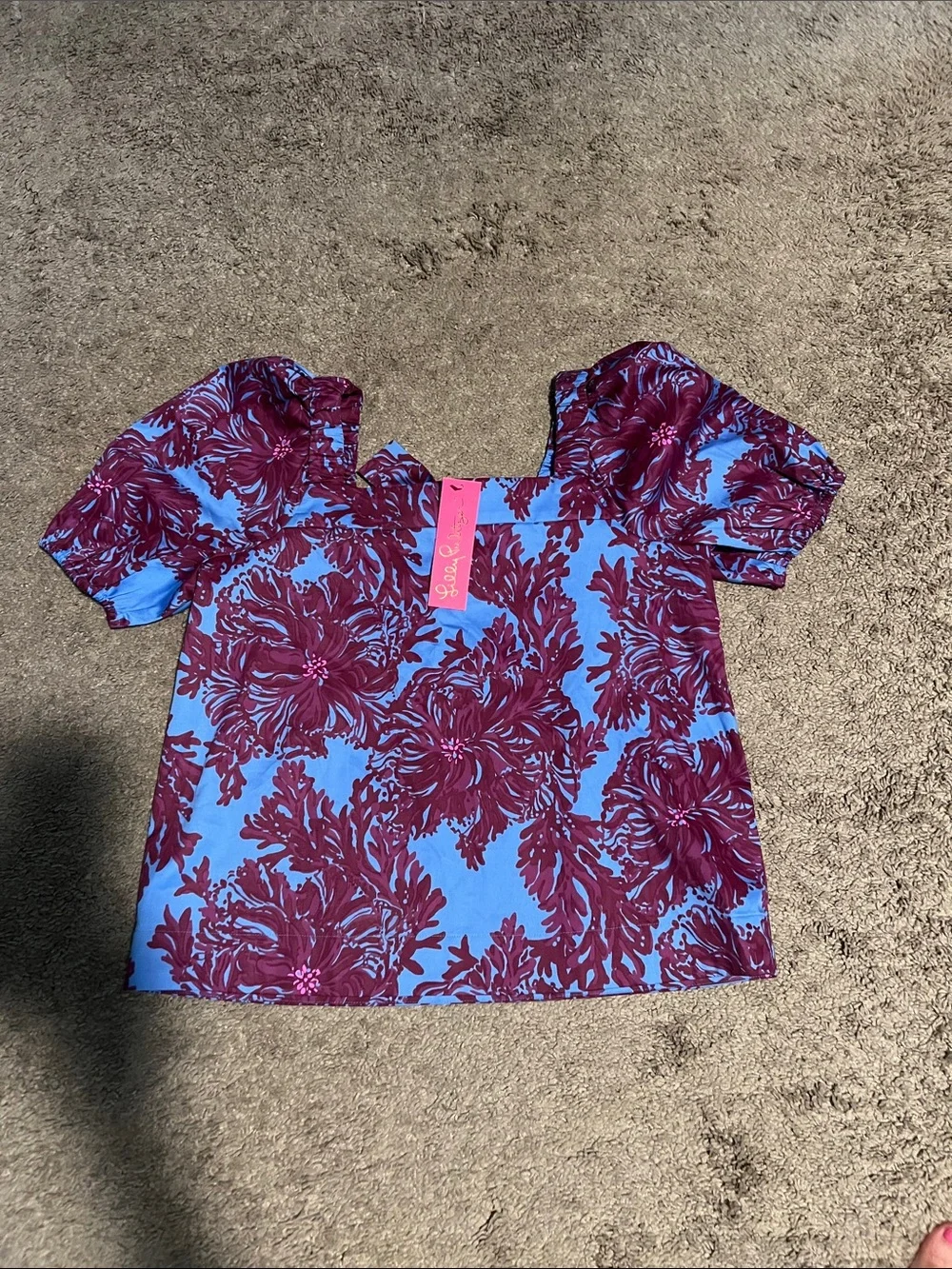 Lilly Pulitzer Blue Top with Purple Floral Print